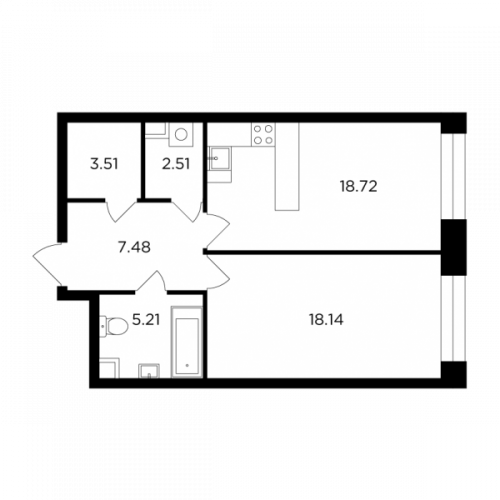 1-комнатная, 55.57 м²