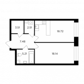 1-комнатная квартира 55,57 м²