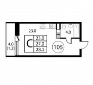 1-комнатная квартира 28,2 м²