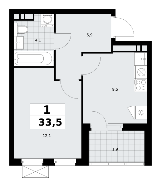 1 комната до 33.5