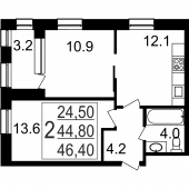 2-комнатная квартира 46,4 м²