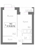 1-комнатная квартира 32,15 м²