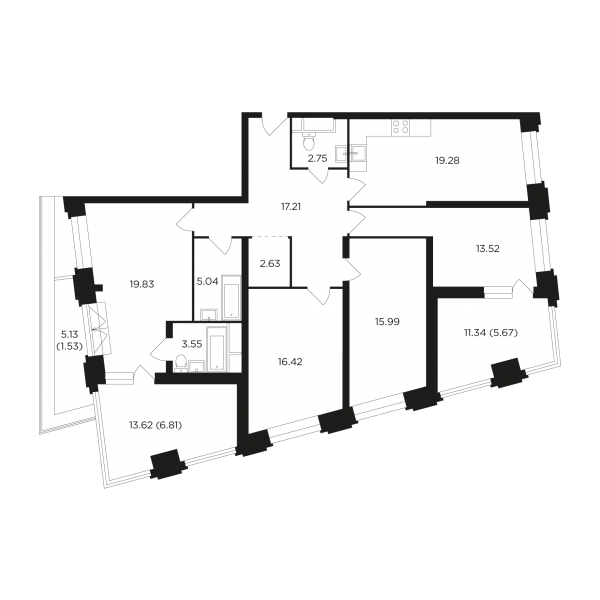 4-комнатная квартира №146, 130,2 м² за 49,75 млн руб. в ЖК «КутузовGRAD II» - планировка
