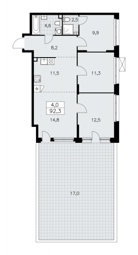 Многокомнатная, 92.3 м²