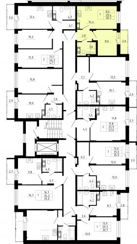 1-комнатная, квартира, 29.4 м²