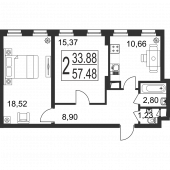 2-комнатная квартира 57,48 м²