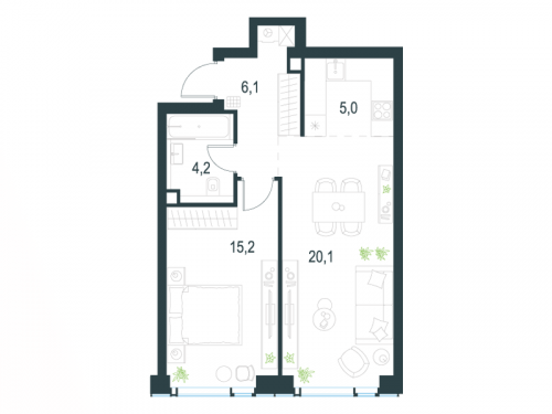 2-комнатная, 50.6 м²