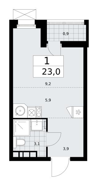 1-комнатная квартира №24К-25.5-710, 23,0 м² за 7,99 млн руб. в ЖК «Скандинавия» - планировка