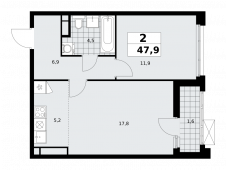 2-комнатная квартира 47,9 м²