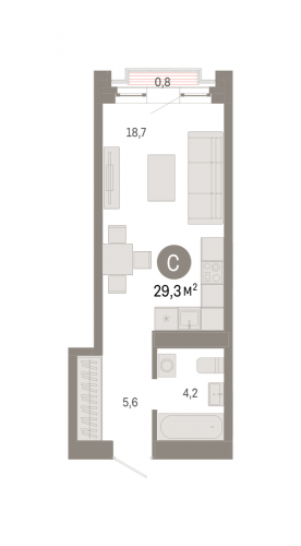 Студия, 29.3 м²
