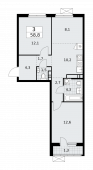 3-комнатная квартира 58,8 м²