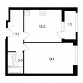 1-комнатная квартира 46,7 м²
