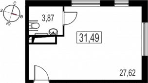1-комнатная квартира 31,49 м²