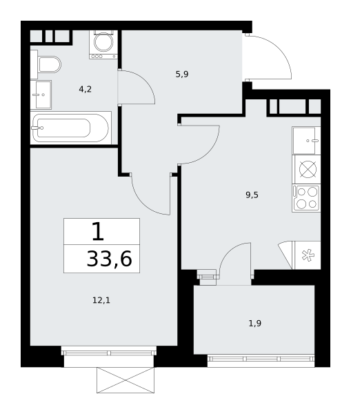 1-комнатная квартира №24К-25.2-209, 33,6 м² за 11,50 млн руб. в ЖК «Скандинавия» - планировка