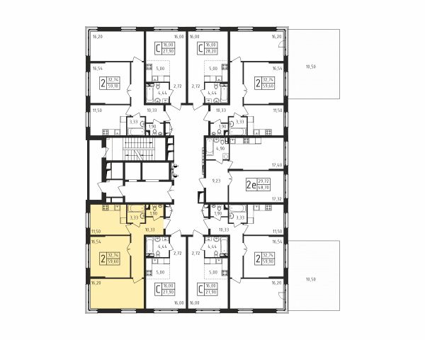 2 комнаты до 59.6