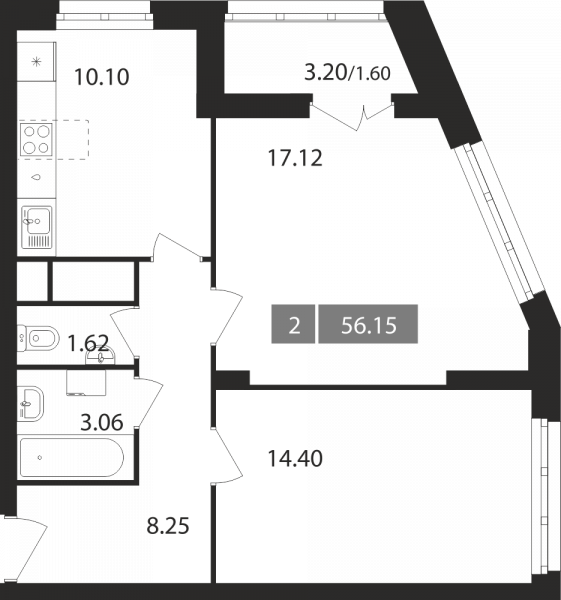 2 комнаты до 56.15