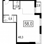 2-комнатная квартира 58 м²