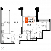 2-комнатная квартира 61,5 м²