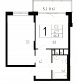 1-комнатная квартира 44,7 м²