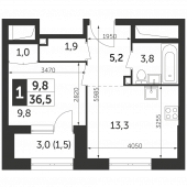 1-комнатная квартира 36,5 м²