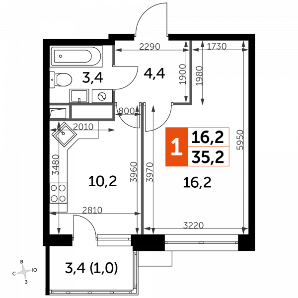 1 комната до 35.2