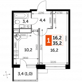 1-комнатная квартира 35,2 м²