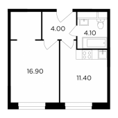 1-комнатная квартира 36,3 м²