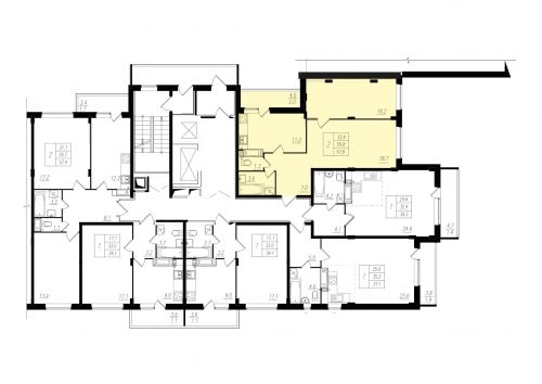 2-комнатная, квартира, 56.3 м²