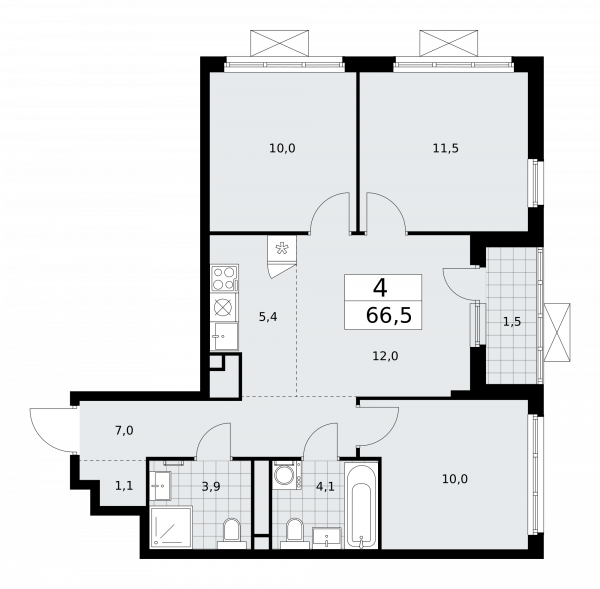 4 комнаты до 66.5