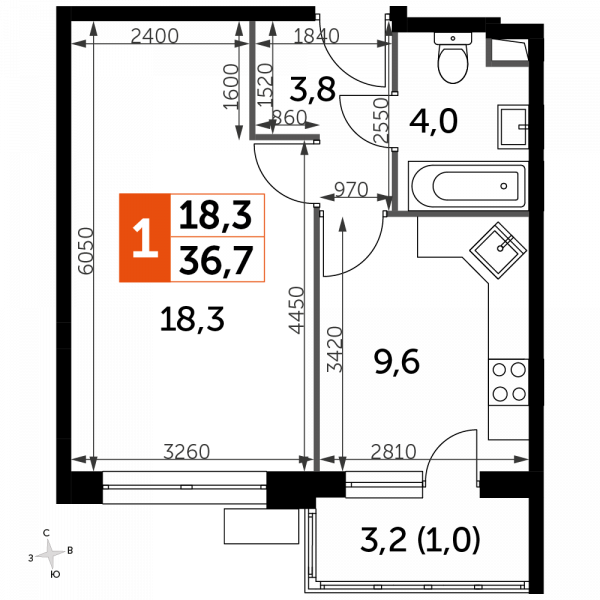 1 комната до 36.7