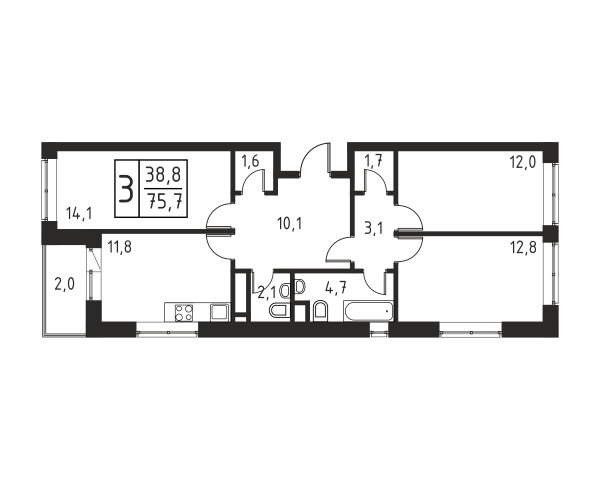 3 комнаты до 76