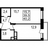 1-комнатная квартира 40.2 м²