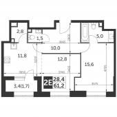 2-комнатная квартира 61,2 м²