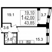 1-комнатная квартира 43,85 м²
