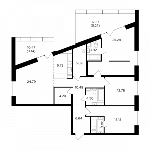 Многокомнатная, 131.76 м²