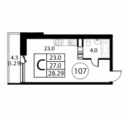 1-комнатная квартира 28,29 м²