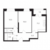 2-комнатная квартира 56,57 м²
