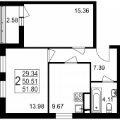 2-комнатная квартира 51,8 м²