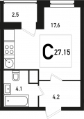 1-комнатная квартира 27,15 м²