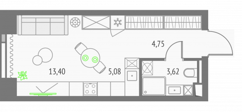 Студия, 26.85 м²