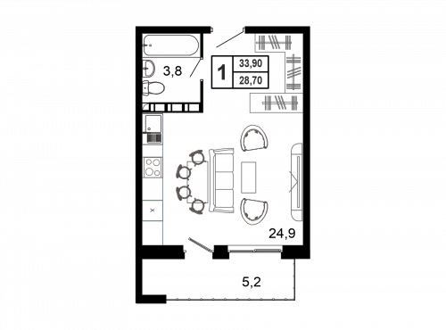 Студия, 32.2 м²