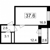 1-комнатная квартира 35 м²