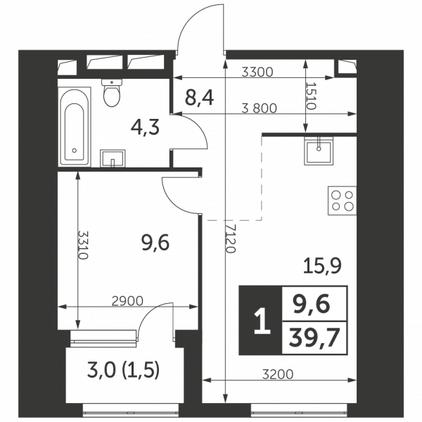 1 комната до 39.7