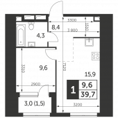 1-комнатная квартира 39,7 м²