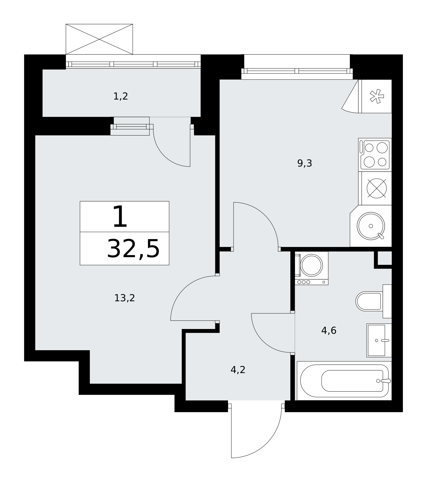 1-комнатная квартира №24К-25.4-586, 32,5 м² за 10,01 млн руб. в ЖК «Скандинавия» - планировка