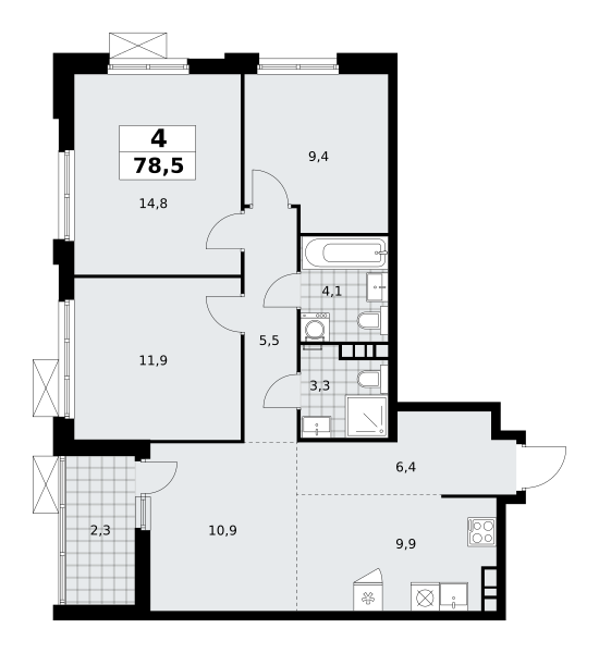 4 комнаты до 78.5