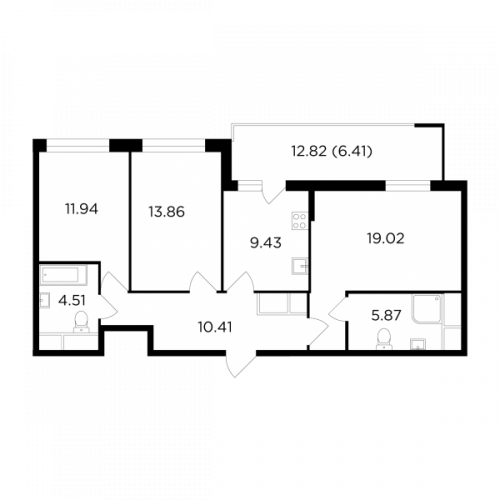 3-комнатная, 81.21 м²
