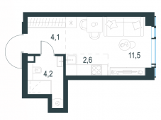 1-комнатная квартира 22,4 м²