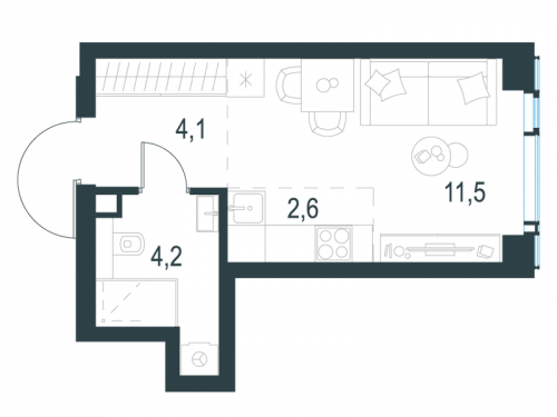 Студия, 22.4 м²