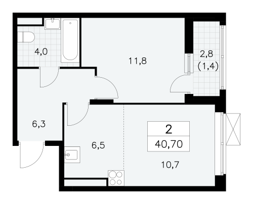 2-комнатная, 40.9 м²